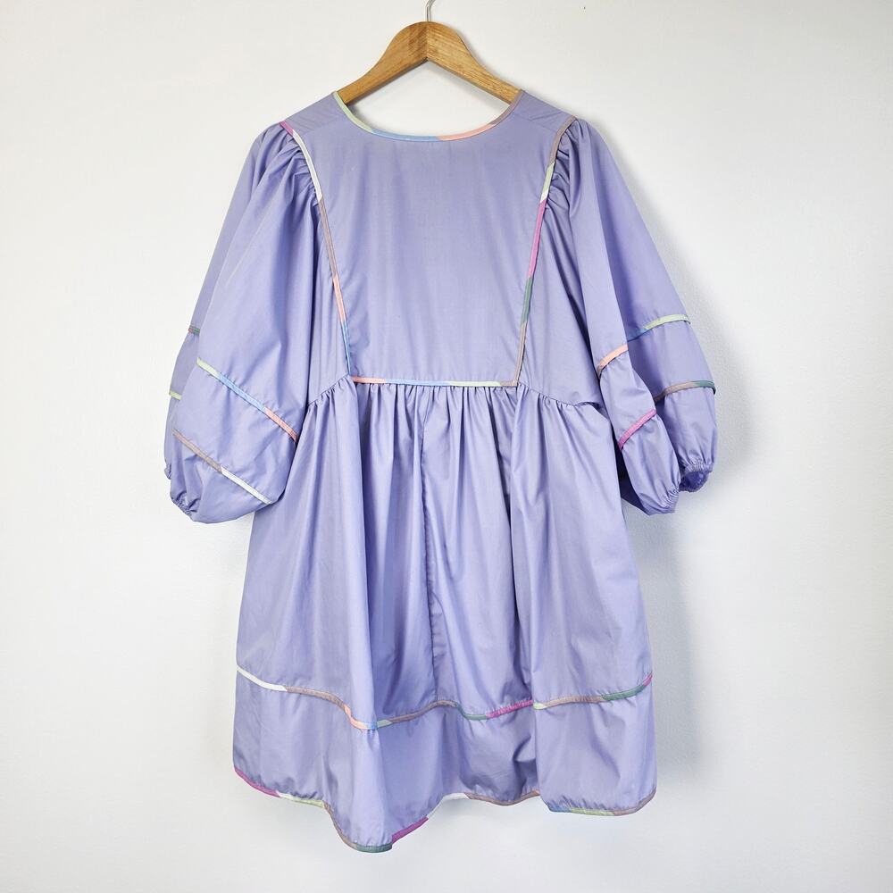 Entro Lavender Babydoll Mini Dress Pastel Trim Keyhole Tie Sz S Coquette Kawaii - Picture 3 of 11